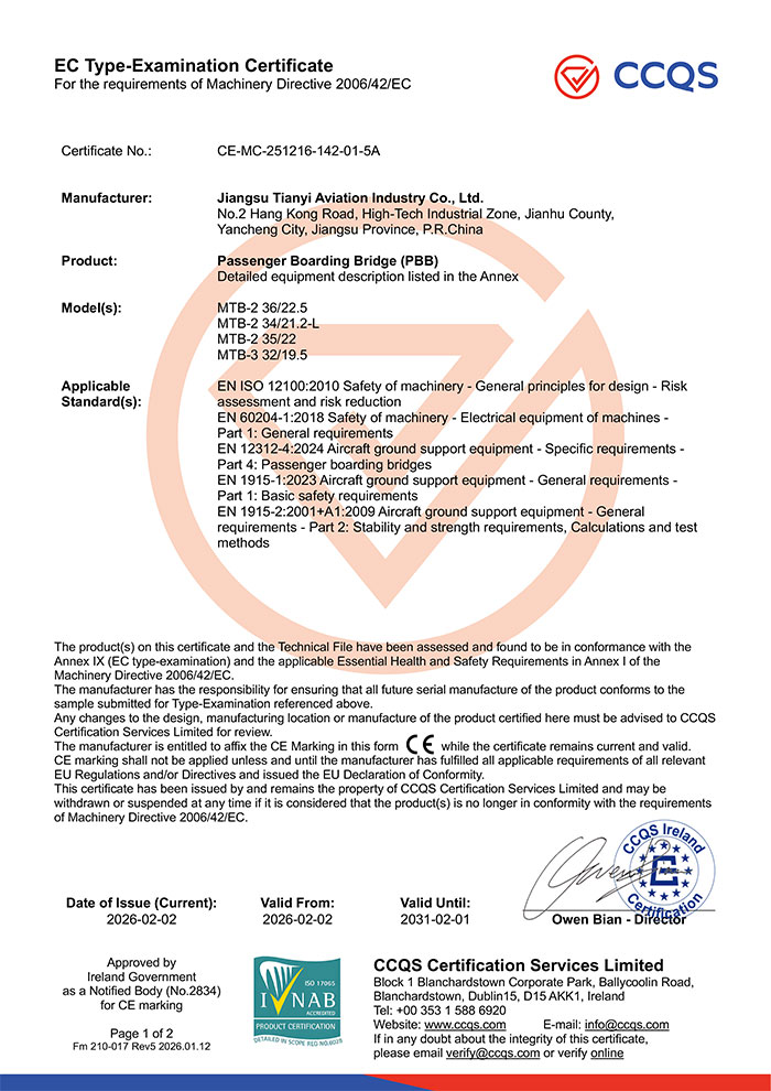 Osvedčenie o typovej sk&uacute;ške ES pre n&aacute;stupn&yacute; most pre cestuj&uacute;cich (PBB).